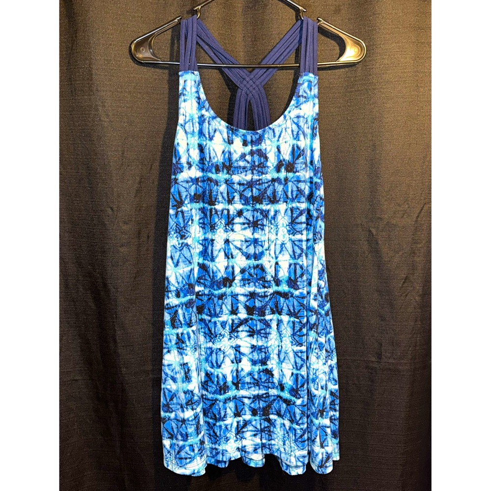 Apt 9 Womens XL Blue White Strappy Back Tank Top Sleeveless Lattice Casual